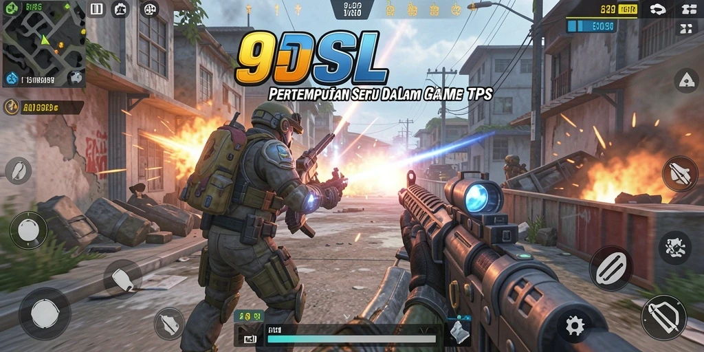Screenshot utama 9SL menampilkan aksi pertempuran seru dalam mode TPS.