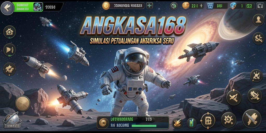 Screenshot menunjukkan pemain menjelajahi planet baru dalam ANGKASA168.