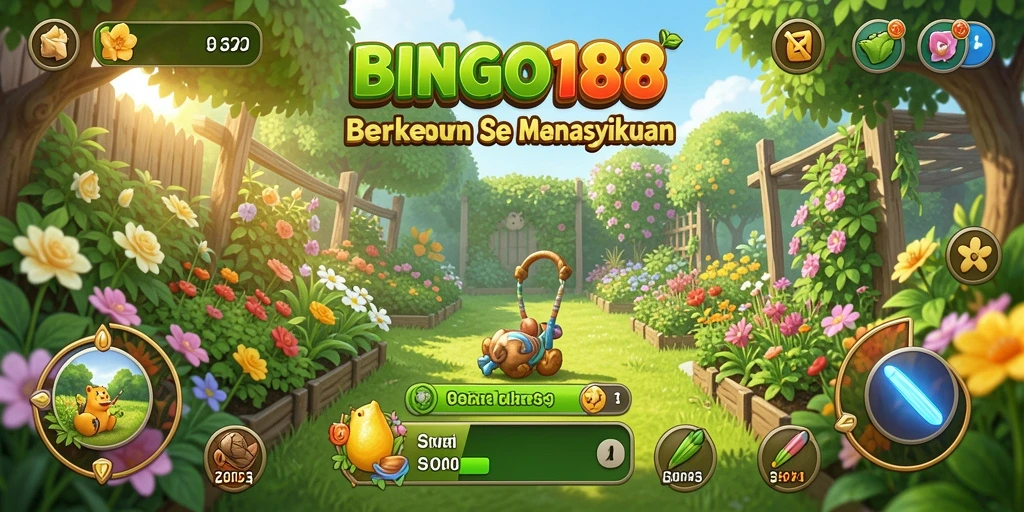 Screenshot BINGO188 menampilkan kebun yang hijau dan subur dari gameplay.
