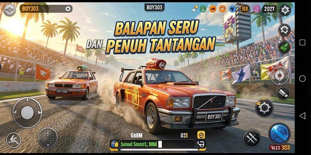 Screenshot gameplay BOY303 yang menunjukkan balapan mendebarkan.