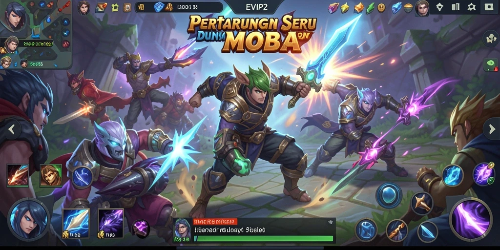 Screenshot gameplay EVIP2 menampilkan aksi seru di arena MOBA.