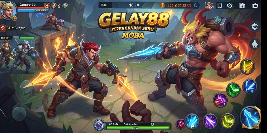 Tampilan seru dari gameplay GELAY88 saat pertempuran MOBA.