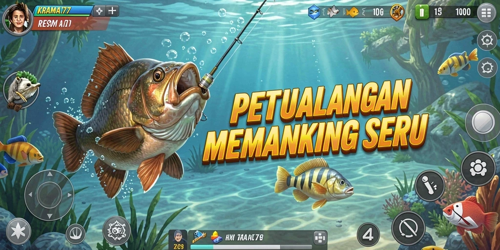 Gameplay memancing yang seru di KRAMAT77 dengan berbagai lokasi.