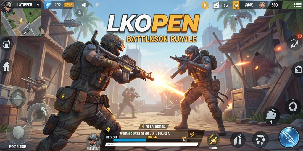 Screenshot gameplay LKOPEN menampilkan aksi menegangkan di medan tempur Battle Royale.