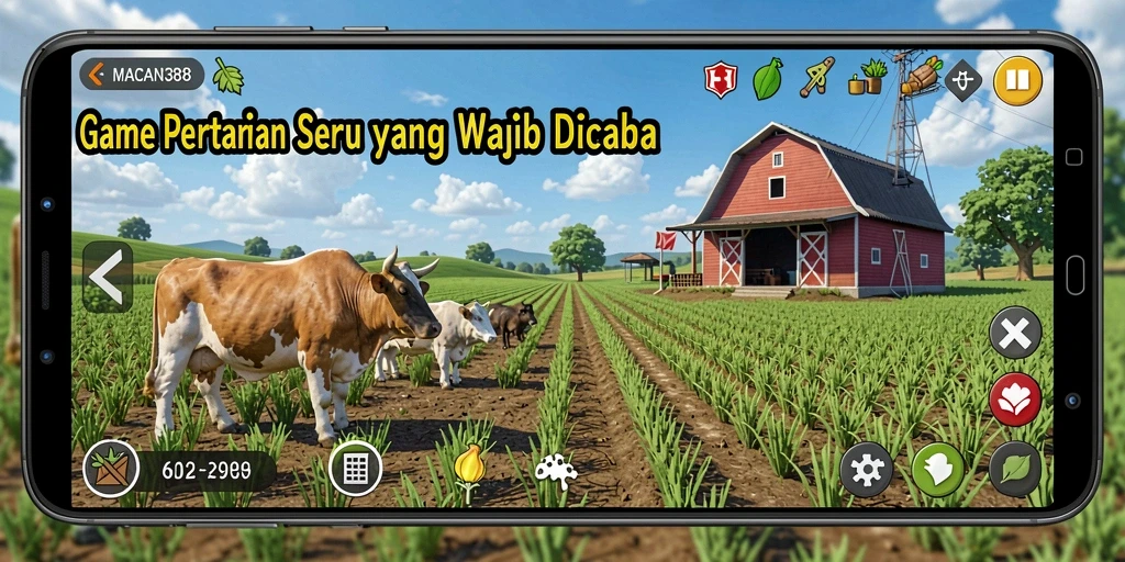 Tampilan gameplay seru dari MACAN388 yang menampilkan aktivitas bertani.
