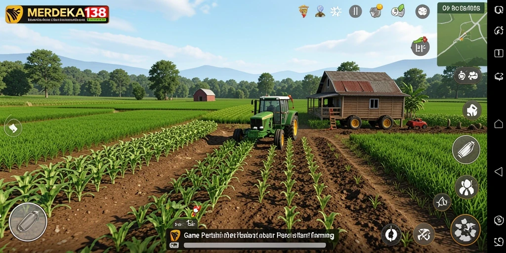 Tampilan gameplay MERDEKA138 dengan suasana pertanian yang cerah.