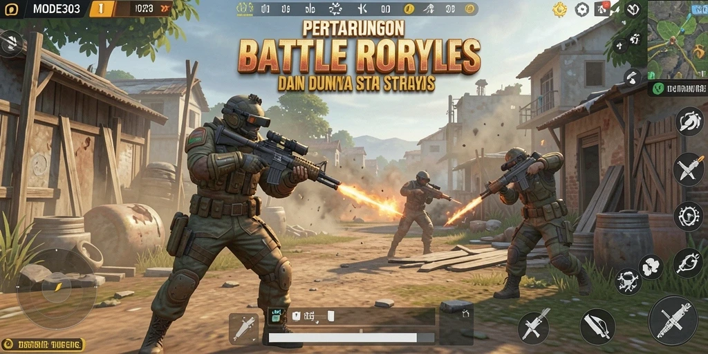 Screenshot gameplay dari MODE303 menunjukkan aksi Battle Royale yang intens.