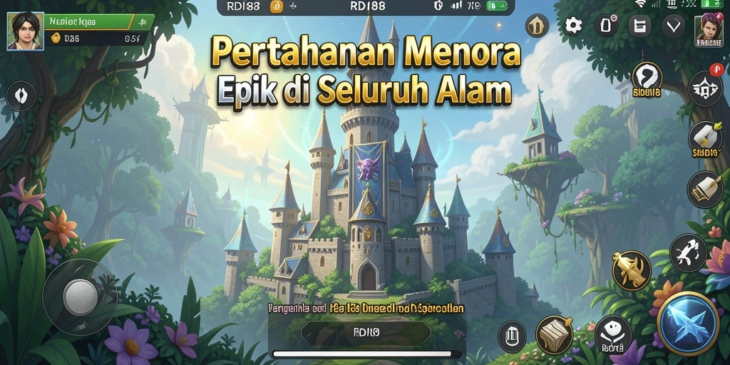Tangkapan layar utama RDI88 menampilkan aksi seru Tower Defense.